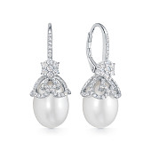 Серьги из серебра с белыми каплевидными жемчужинами 10-10,5 мм