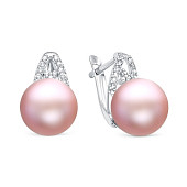 Серьги из серебра с розовыми речными жемчужинами 9,5-10 мм