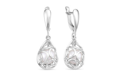 Серьги из серебра с белыми речными жемчужинами 8-8,5 мм
