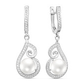 Серьги из серебра c белыми речными жемчужинами 8-8,5 мм