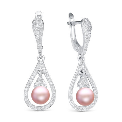 Серьги из серебра с розовыми речными жемчужинами 6,5-7 мм