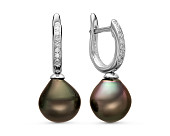 Серьги из серебра c черными морскими Таитянскими жемчужинами 9-9,5 мм