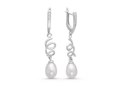 Серьги из серебра c белыми речными жемчужинами 7,5-8 мм