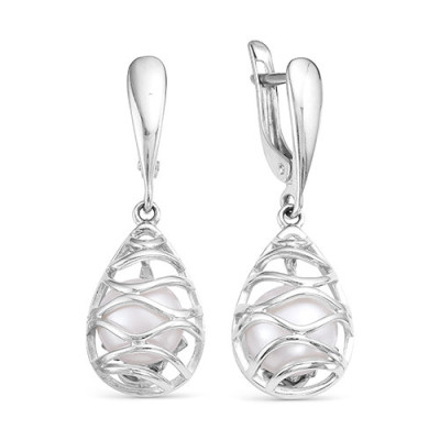Серьги из серебра c белыми речными жемчужинами 8-8,5 мм