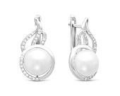 Серьги из серебра c белыми речными жемчужинами 9,5-10 мм