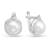 Серьги из серебра c белыми речными жемчужинами 8-8,5 мм