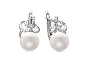 Серьги из серебра c белыми речными жемчужинами 7,5-8 м