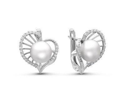 Серьги из серебра c белыми речными жемчужинами 8,5-9 мм