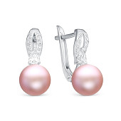 Серьги из серебра с розовыми речными жемчужинами 8,5-9 мм
