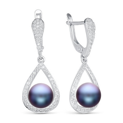 Серьги из серебра с черными речными жемчужинами 8,5-9 мм
