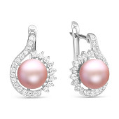 Серьги из серебра с розовыми речными жемчужинами 8,5-9 мм