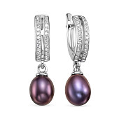 Серьги из серебра с черными речными жемчужинами 7,5-8 мм