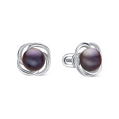 Серьги из серебра с черными речными жемчужинами 8,5-9 мм