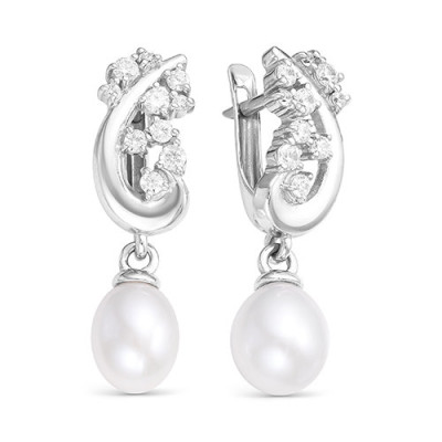 Серьги из серебра с белыми речными жемчужинами 7,5-8 мм