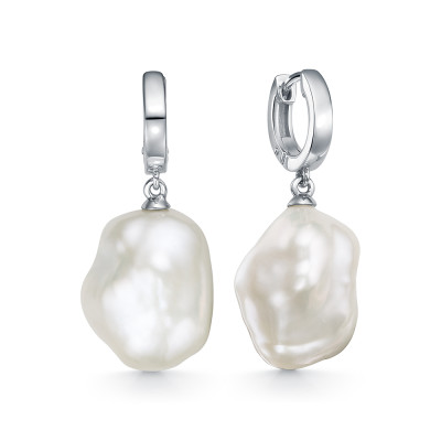 Серьги из серебра 925 пробы с белым барочным жемчугом 17-20 мм