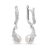 Серьги из серебра c белыми речными жемчужинами 8-8,5 мм