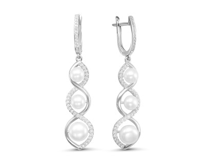 Серьги из серебра c белыми речными жемчужинами 6-8 мм