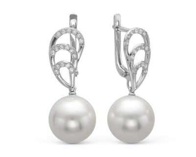 Серьги из золота с белыми морскими Австралийскими жемчужинами 12,6-12,9 мм