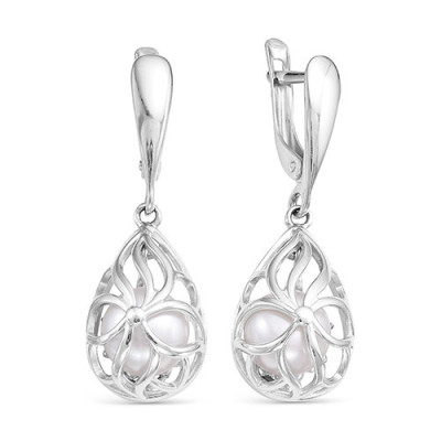Серьги из серебра c белыми речными жемчужинами 8 мм