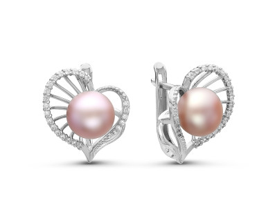 Серьги из серебра с розовыми речными жемчужинами 7,5-8 мм
