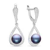 Серьги из серебра с черными речными жемчужинами 8,5-9 мм