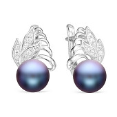 Серьги из серебра с черными речными жемчужинами 8,5-9 мм