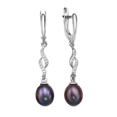 Серьги из серебра с черными речными жемчужинами 7,5-8 мм