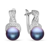 Серьги из серебра с черными речными жемчужинами 8,5-9 мм