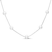 Цепочка из серебра 925 пробы с белыми речными жемчужинами 7-7,5 мм