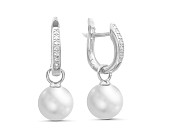 Серьги из серебра с белыми круглыми жемчужинами 8-8,5 мм