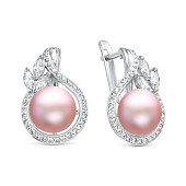 Серьги из серебра с розовыми речными жемчужинами 8,5-9 мм