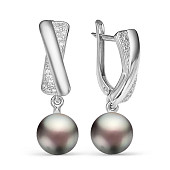 Серьги из серебра с черными речными жемчужинами 9,5-10 мм