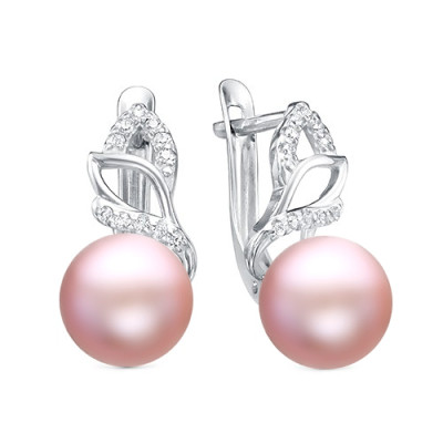 Серьги из серебра с розовыми речными жемчужинами 9,5-10 мм