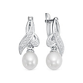 Серьги из серебра c белыми речными жемчужинами 7,5-8 мм