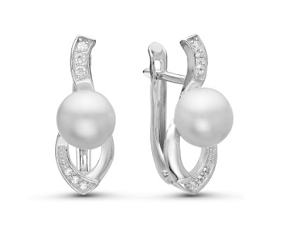 Серьги из серебра c белыми речными жемчужинами 7-7,5 мм