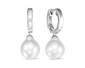 Серьги из серебра с белыми морскими Австралийскими жемчужинами 9,6-9,9 мм