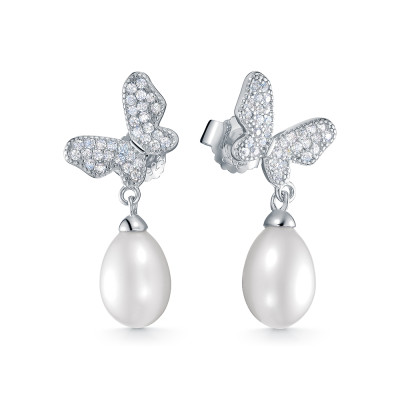 Серьги из серебра с белыми каплевидными жемчужинами 7,5-8 мм