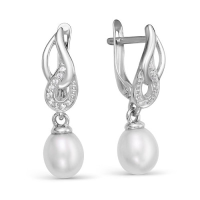 Серьги из серебра с белыми речными жемчужинами 7,5-8 мм