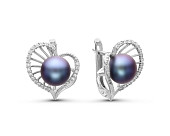 Серьги из серебра с черными речными жемчужинами 7,5-8 мм