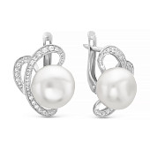 Серьги из серебра c белыми речными жемчужинами 8,5-9 мм