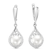Серьги из серебра c белыми речными жемчужинами 8-8,5 мм
