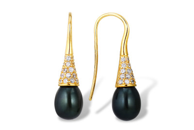 Серьги из серебра с черными речными жемчужинами 7,5-8,5 мм
