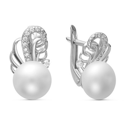 Серьги из серебра c белыми речными жемчужинами 8-8,5 мм