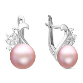 Серьги из серебра с розовыми речными жемчужинами 7,5-8 мм