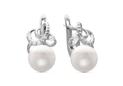 Серьги из серебра c белыми речными жемчужинами 7,5-8 м