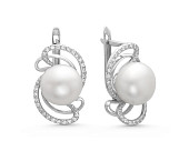Серьги из серебра c белыми речными жемчужинами 9,5-10 мм