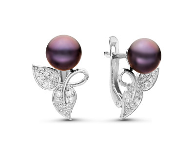 Серьги из серебра с черными речными жемчужинами 7-7,5 мм