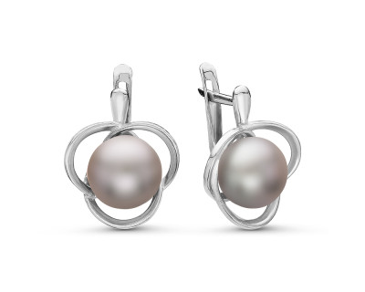Серьги из серебра с серебристыми речными жемчужинами 9-9,5 мм
