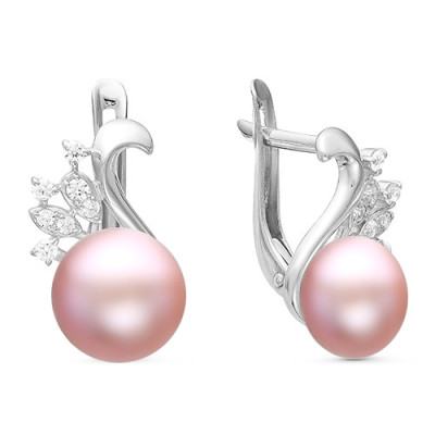 Серьги из серебра с розовыми речными жемчужинами 7,5-8 мм