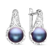 Серьги из серебра с черными речными жемчужинами 8,5-9 мм